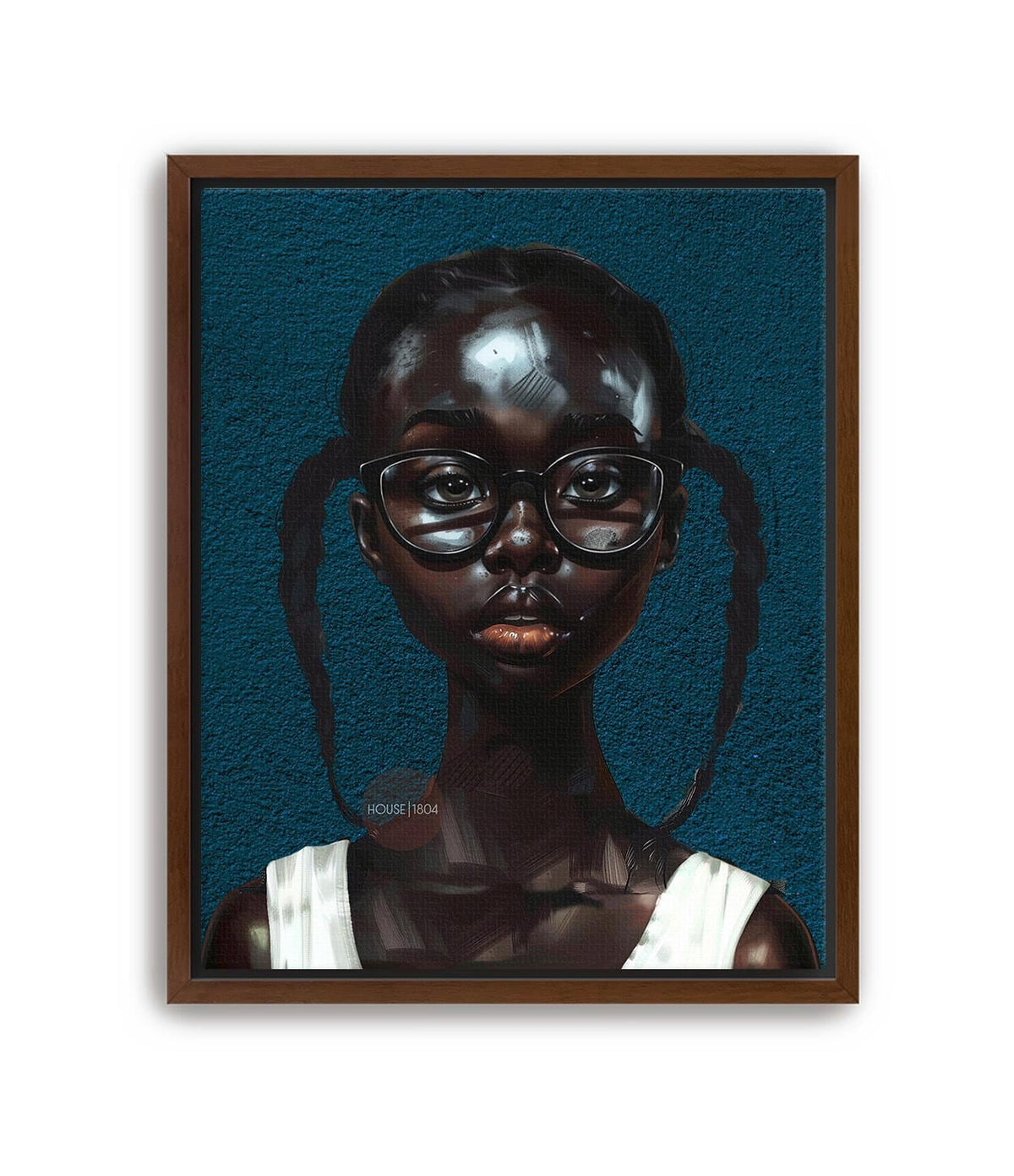 Black Girl Art Print, Little Black Girl Blues Portrait, Pigtails.