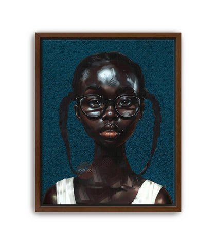 Black Girl Art Print, Little Black Girl Blues Portrait, Pigtails.