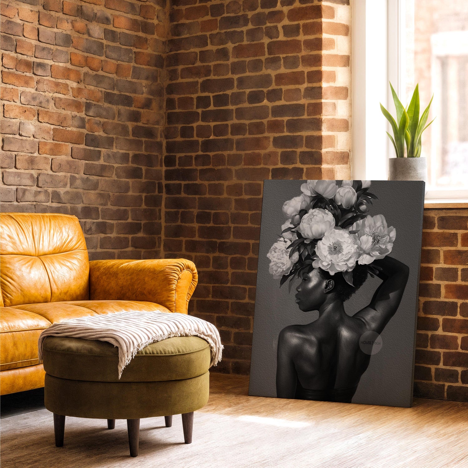 Black and White Black Woman Flower Art Print