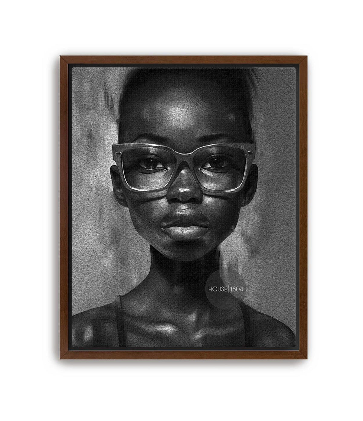 Black Woman Wall Art, Quirky Glasses Canvas Print Black White Art