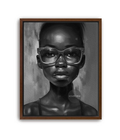 Black Woman Wall Art, Quirky Glasses Canvas Print Black White Art