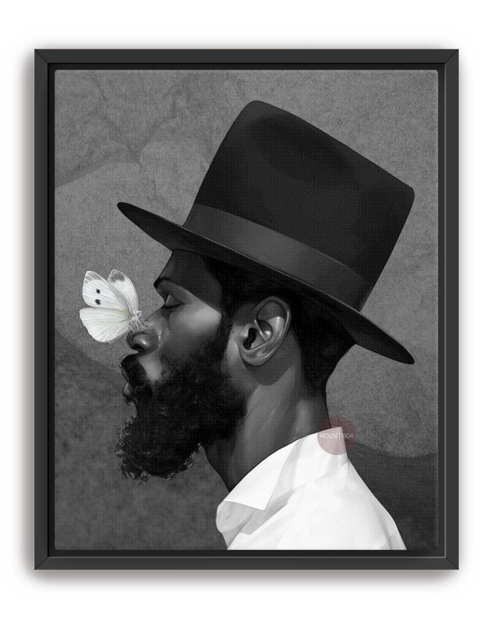 African American Man Portrait Print: Black White Modern Canvas Art