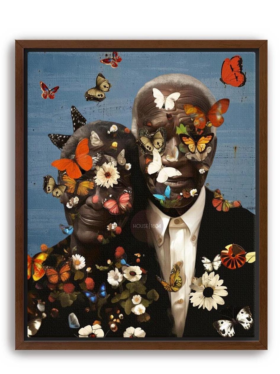 Black Man and Woman Wall Decor: Old Lovers Portrait, Anniversary Gift