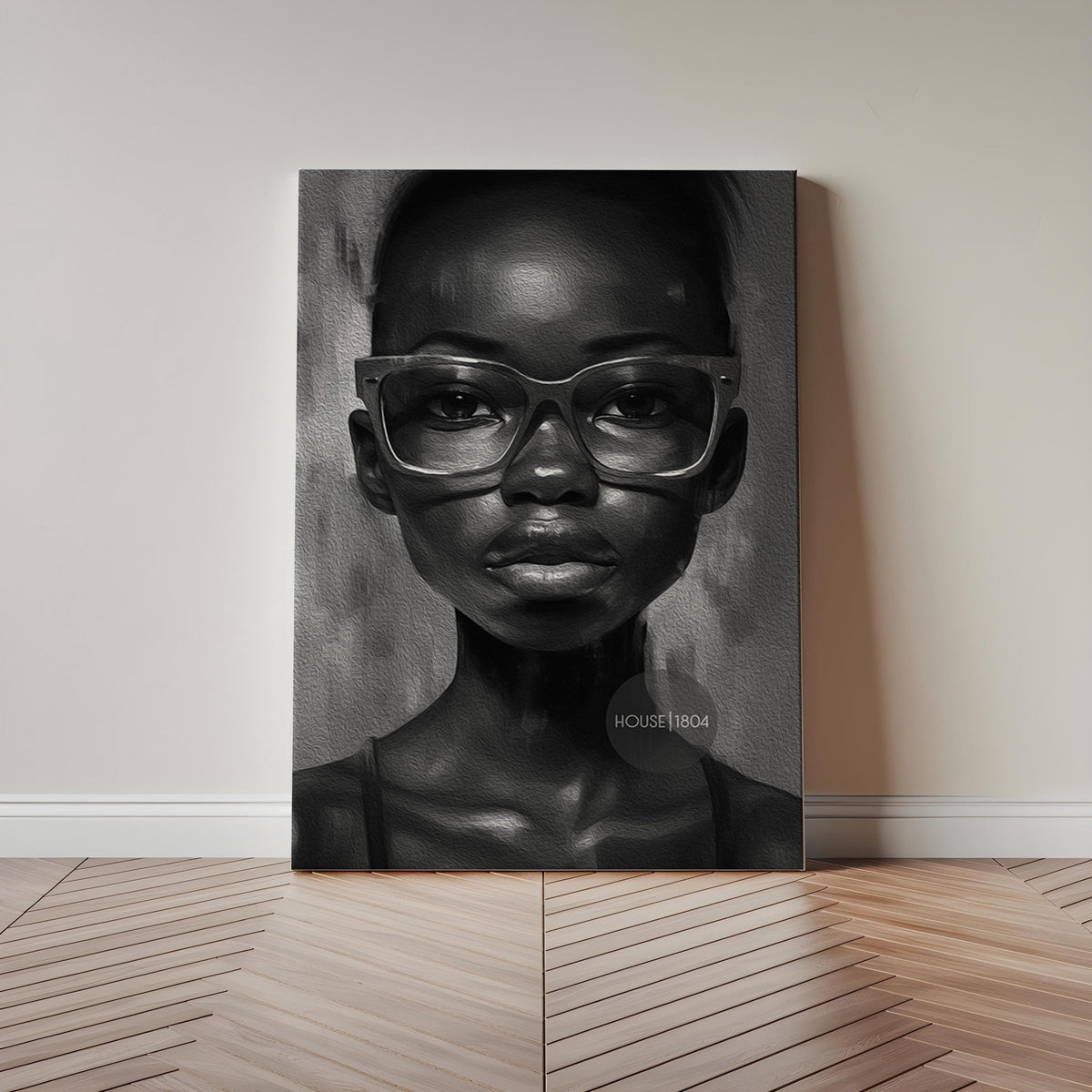 Black Woman Wall Art, Quirky Glasses Canvas Print Black White Art