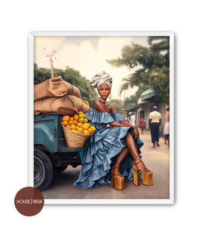 Karabela Art, Black Woman Art Canvas, Bohemian Art, Caribbean Art Prints, Black Country Setting Art, Black Art Framed, Black Woman Artwork