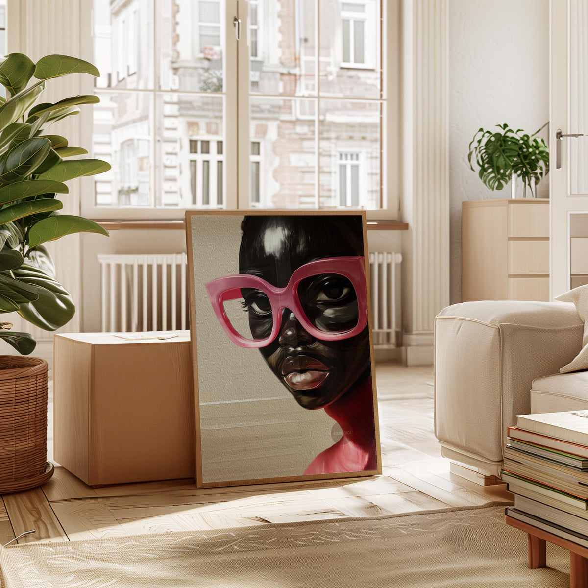 Black Woman Wall Art, Vintage Glasses, Afrocentric Glamour Canvas Print, Pink