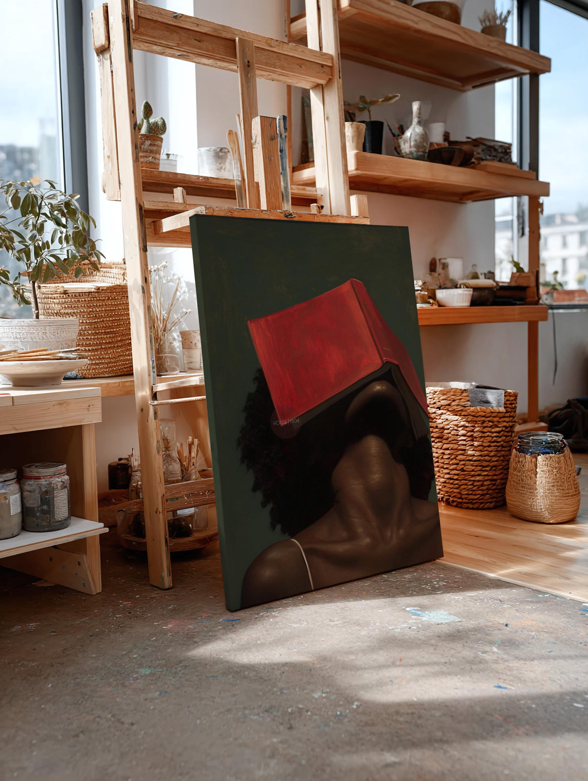 Black Woman Reading Art, Minimalist Green Portrait Canvas Prints!