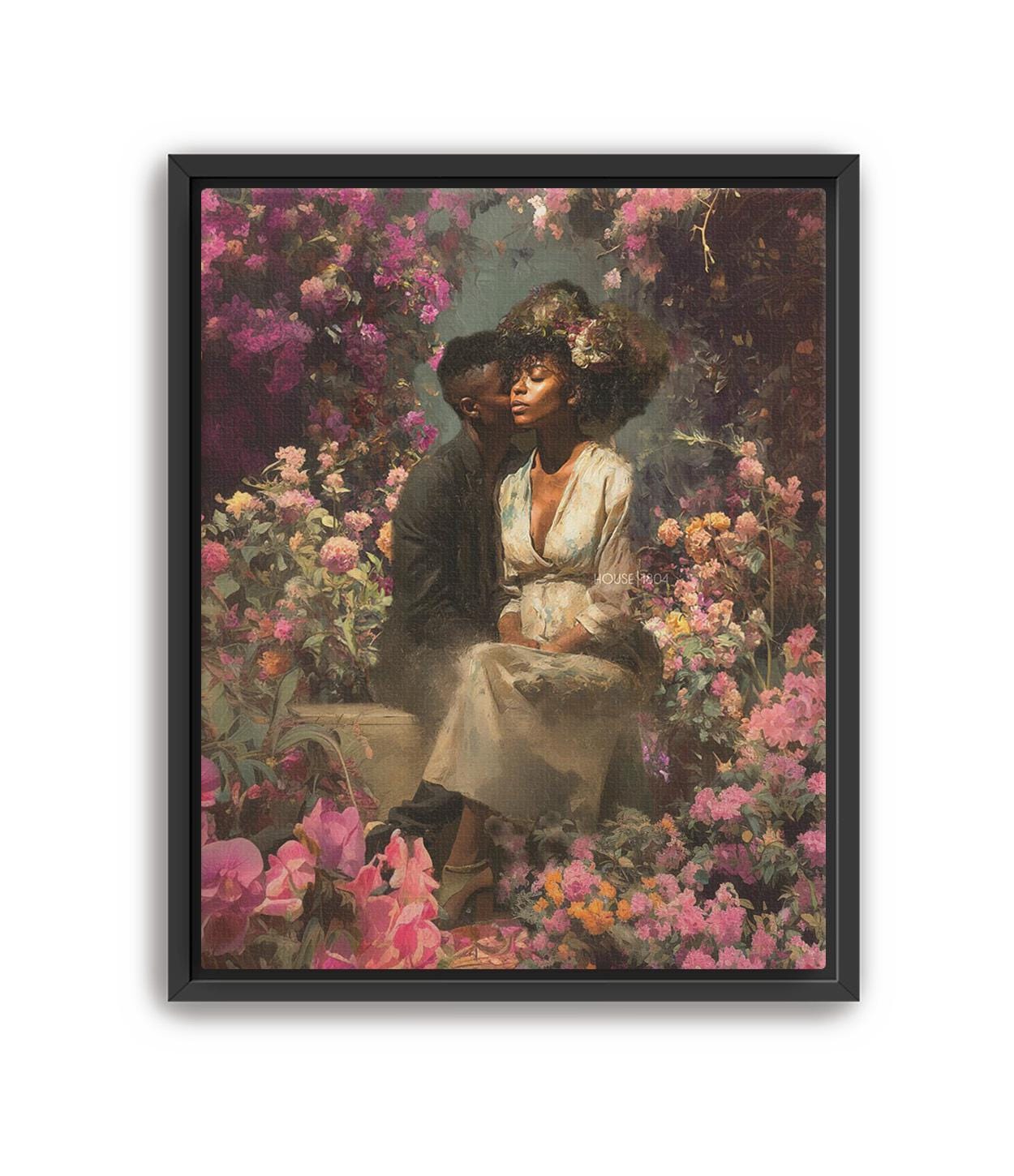 Black Couple Art Print: Vintage African American Love Canvas