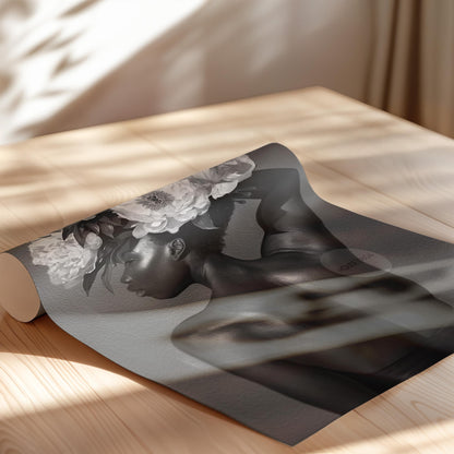 Black and White Black Woman Flower Art Print