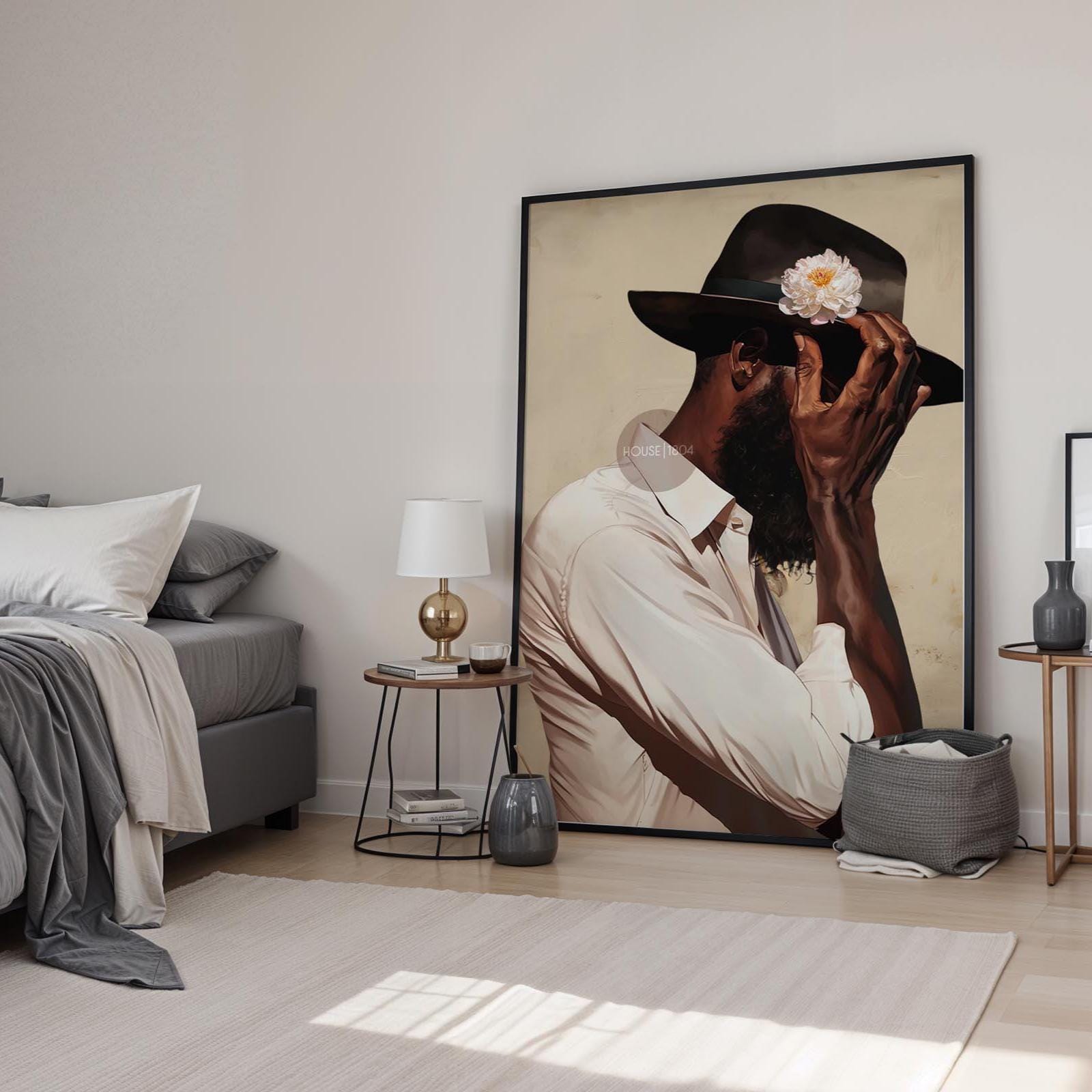 Black Man Portrait Art: Harlem Renaissance Art Print, Beige Background