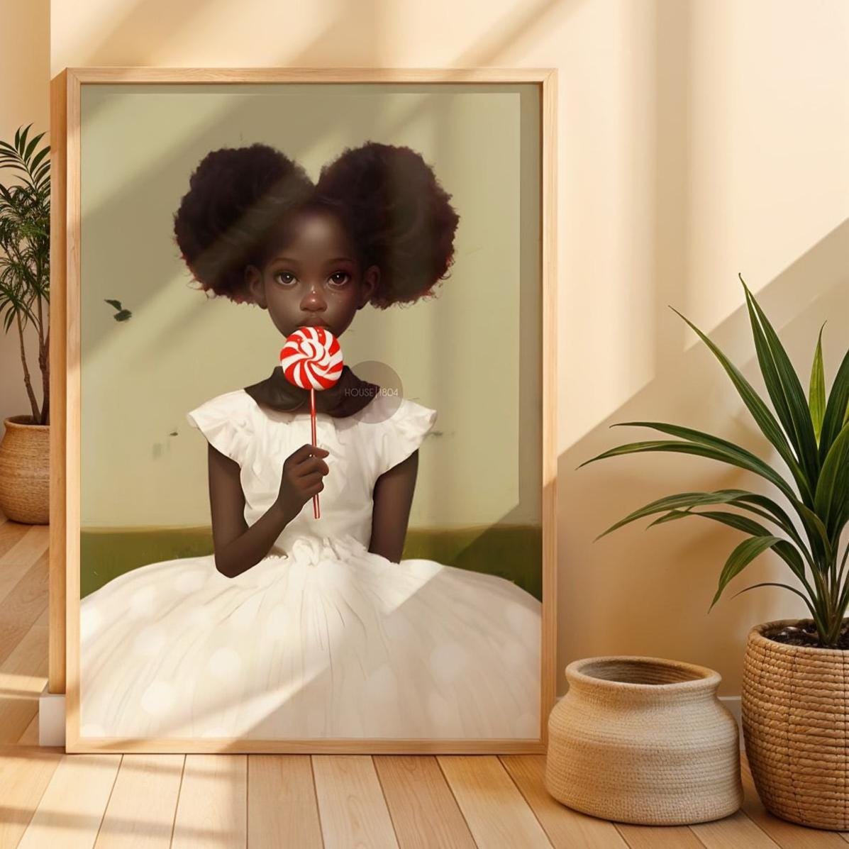 Little Black Girl Wall Art, Lollipop Art, Black Girl Princess Art