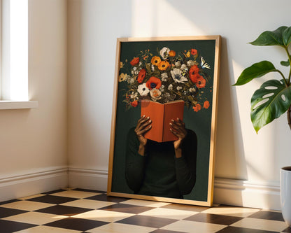 Black Reading Wall Art, African American Book Lover Canvas Print, Framed Unframed Art