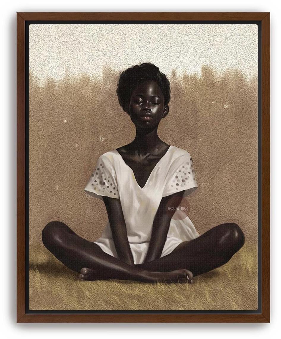 Black Woman Relaxing Wall Art – Afrocentric Canvas, Melanin Decor, Beige Luxury Print