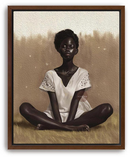Black Woman Relaxing Wall Art – Afrocentric Canvas, Melanin Decor, Beige Luxury Print