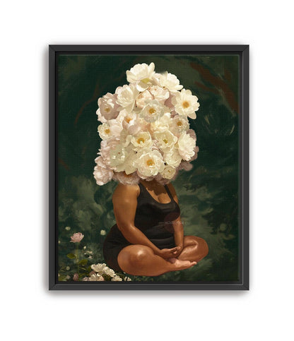 Curvy Black Woman Meditation: Meditative Wall Art Green