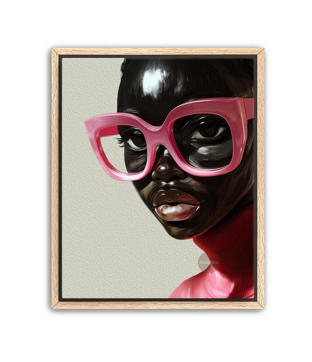Black Woman Wall Art, Vintage Glasses, Afrocentric Glamour Canvas Print, Pink