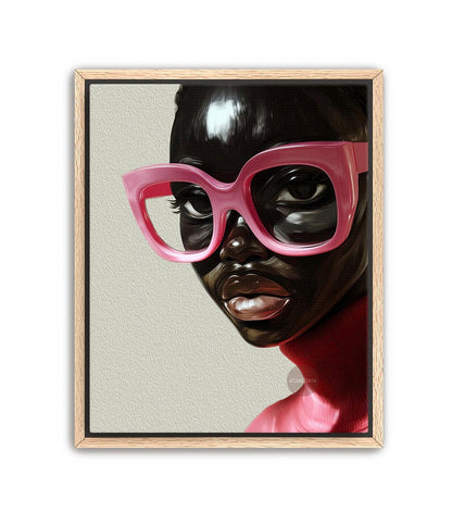 Black Woman Wall Art, Vintage Glasses, Afrocentric Glamour Canvas Print, Pink