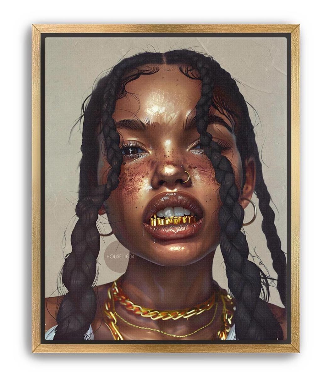 Black Girl Canvas Artwork: African American Grillz Art Print, Urban Boho Neutral Decor