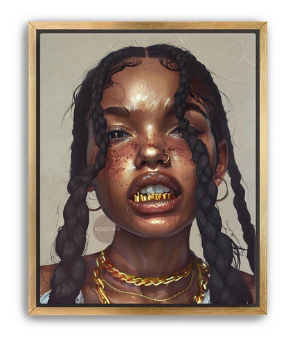 Black Girl Canvas Artwork: African American Grillz Art Print, Urban Boho Neutral Decor
