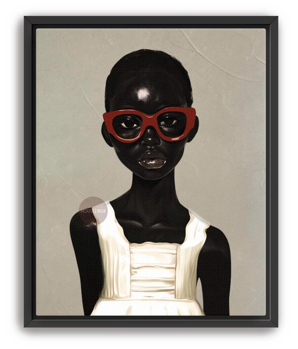 African American Girl Portrait Canvas Print, Red Burgundy + Beige