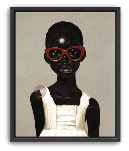 African American Girl Portrait Canvas Print, Red Burgundy + Beige