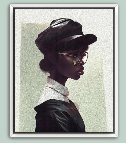 Black Woman Hat Canvas Art, Minimalist