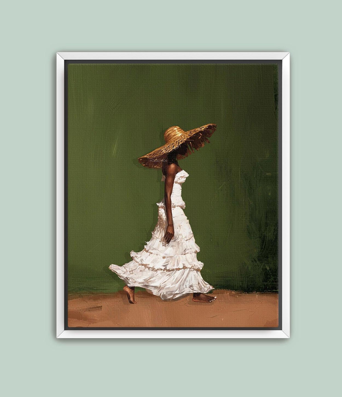 Afrocentric Wall Art, Black Woman Olive Green Boho Portrait Print