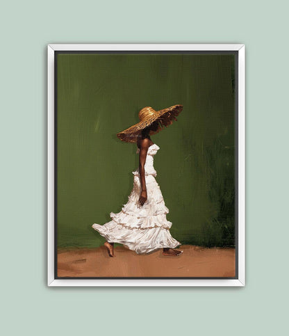 Afrocentric Wall Art, Black Woman Olive Green Boho Portrait Print