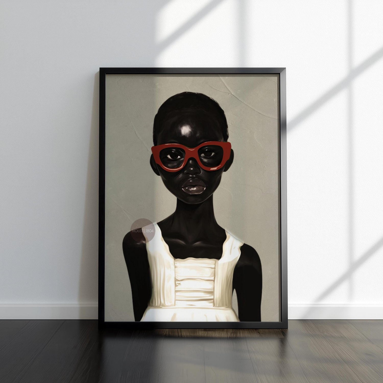 African American Girl Portrait Canvas Print, Red Burgundy + Beige