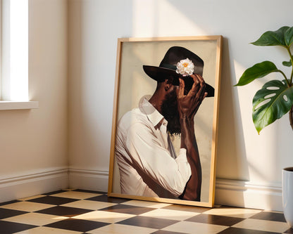 Black Man Portrait Art: Harlem Renaissance Art Print, Beige Background
