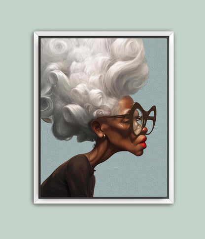 Afrocentric Wall Art Quirky Retro Grandma Portrait Canvas | Framed or Unframed