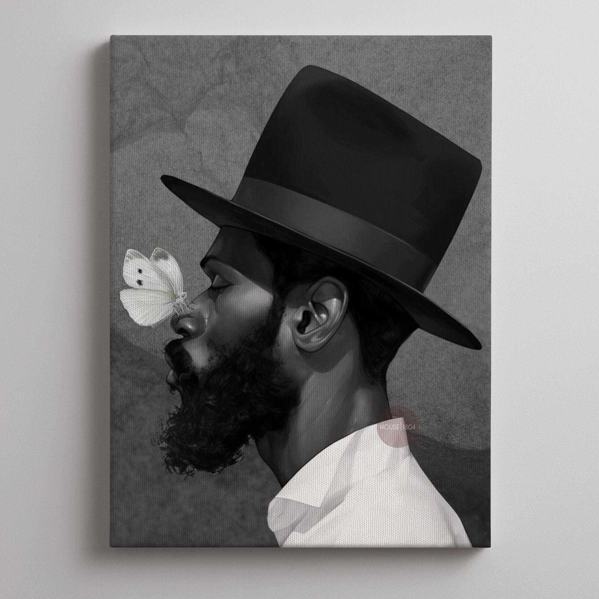 African American Man Portrait Print: Black White Modern Canvas Art