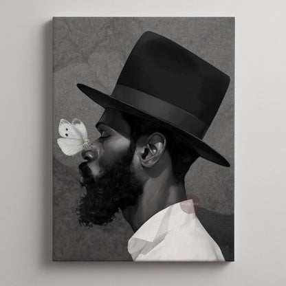 African American Man Portrait Print: Black White Modern Canvas Art
