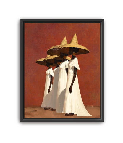 Afrocentric Women Canvas Art, Boho Sister Girl Friends Minimalist Canvas Print