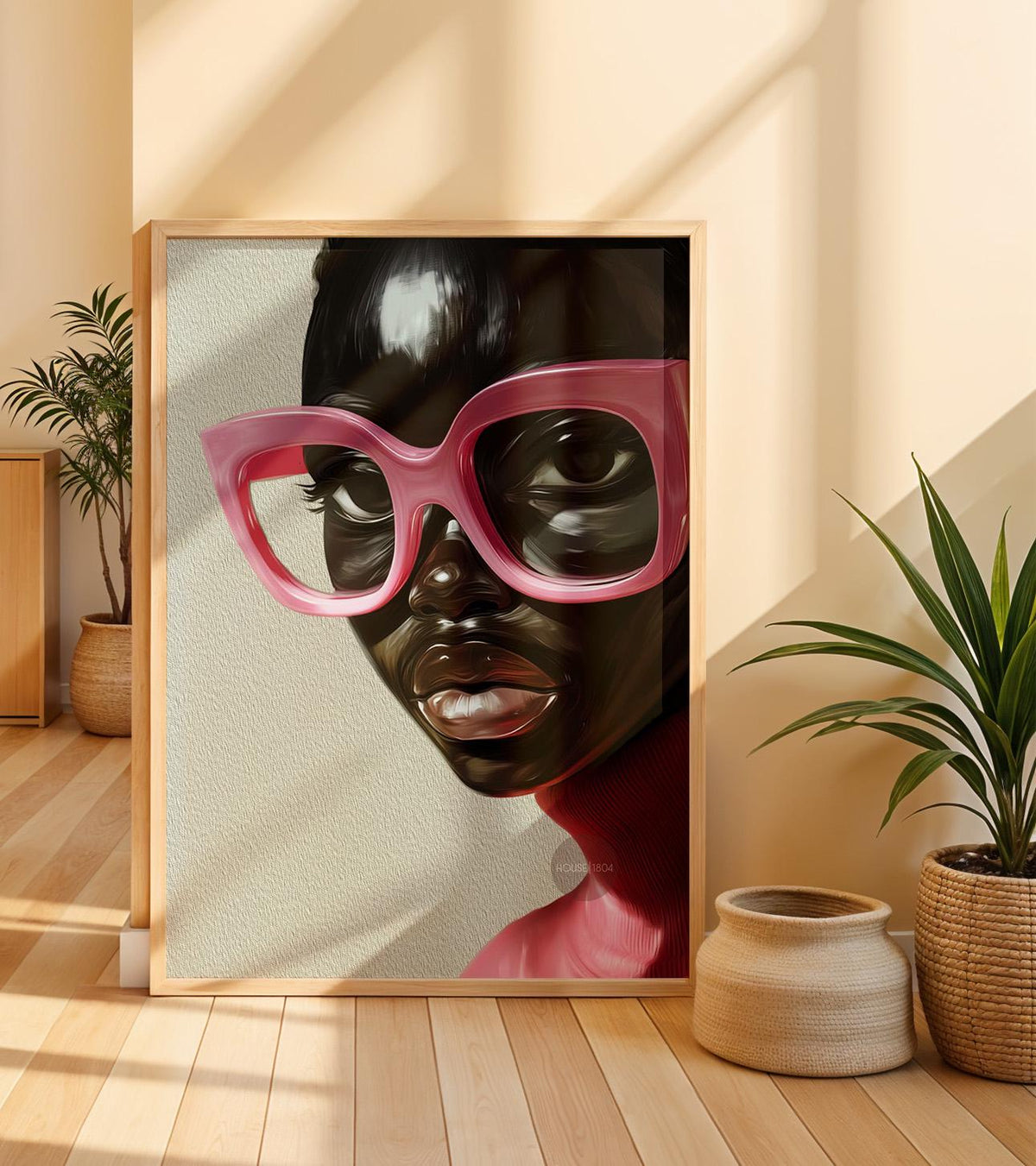 Black Woman Wall Art, Vintage Glasses, Afrocentric Glamour Canvas Print, Pink