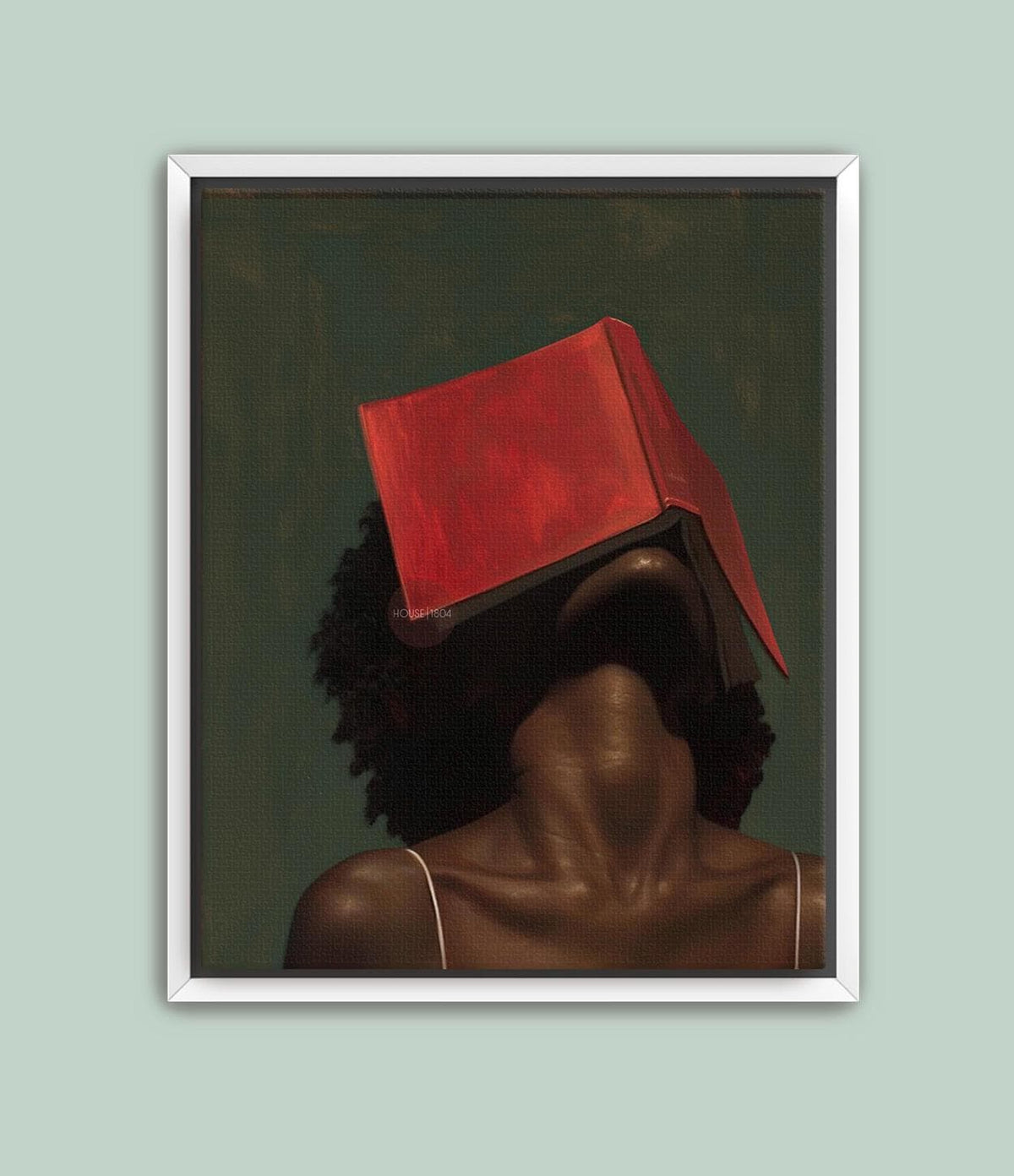 Black Woman Reading Art, Minimalist Green Portrait Canvas Prints!