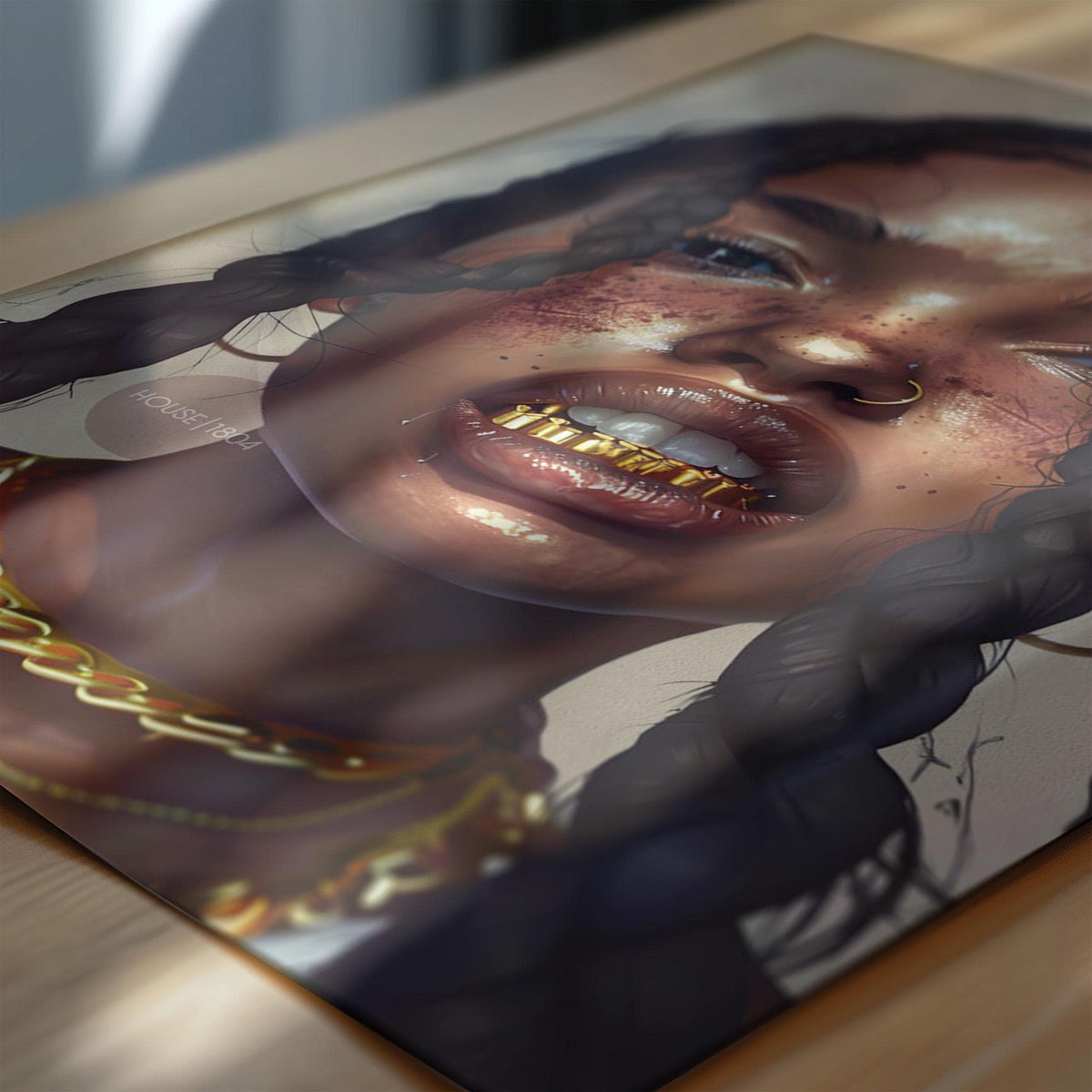 Black Girl Canvas Artwork: African American Grillz Art Print, Urban Boho Neutral Decor