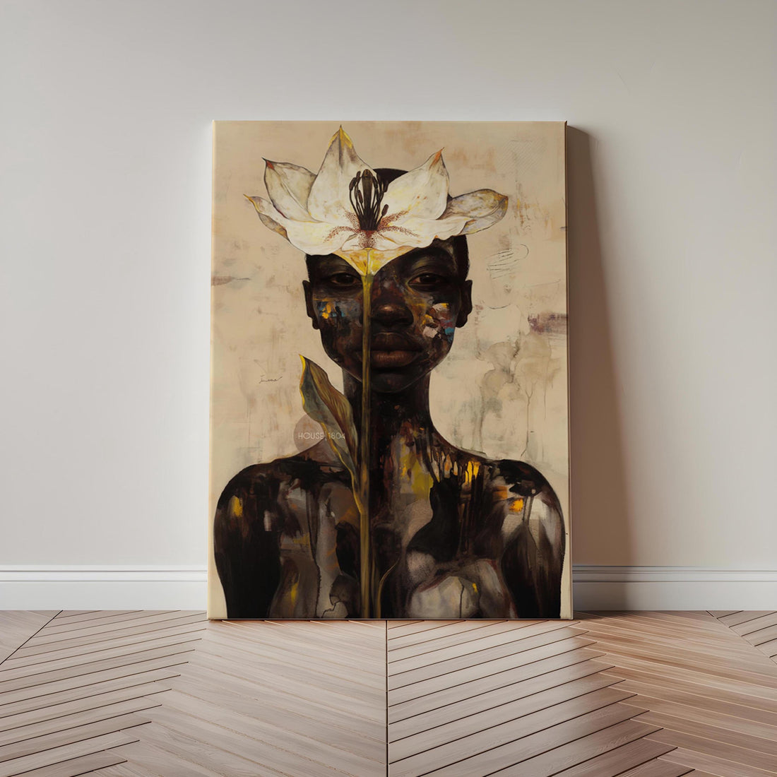 Abstract Black Woman Floral Canvas Art Print