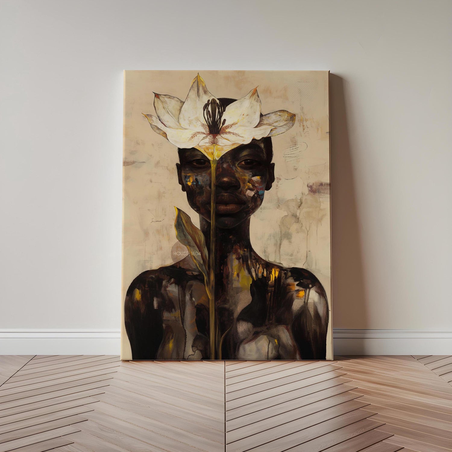Abstract Black Woman Floral Canvas Art Print