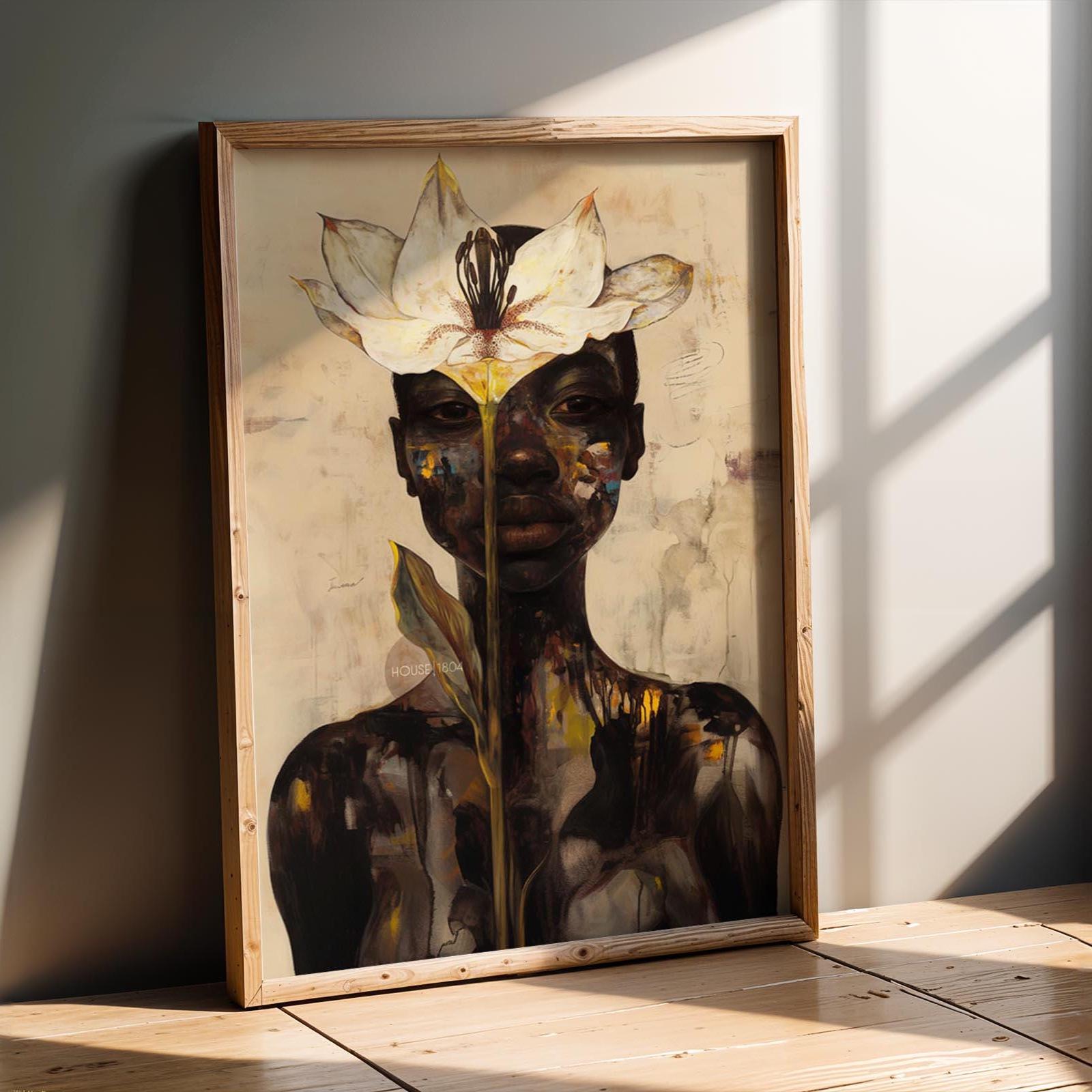 Abstract Black Woman Floral Canvas Art Print