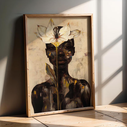Abstract Black Woman Floral Canvas Art Print