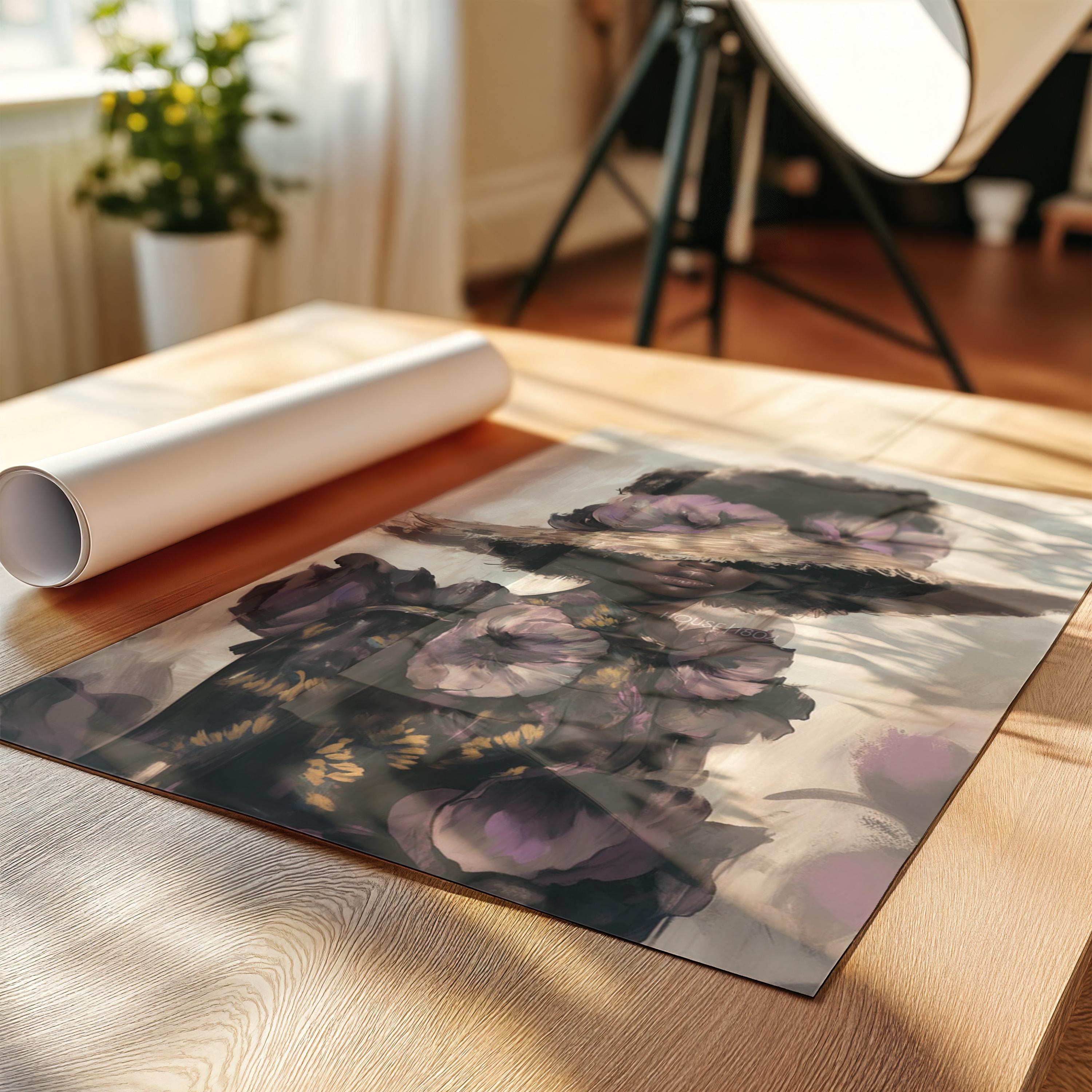 Black Woman Art Print: Purple Floral Fashion Wall Decor