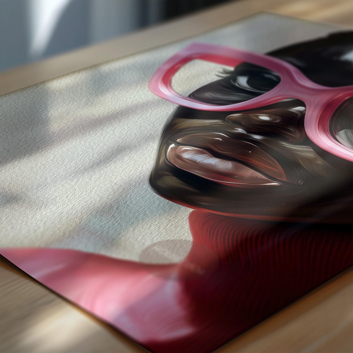 Black Woman Wall Art, Vintage Glasses, Afrocentric Glamour Canvas Print, Pink