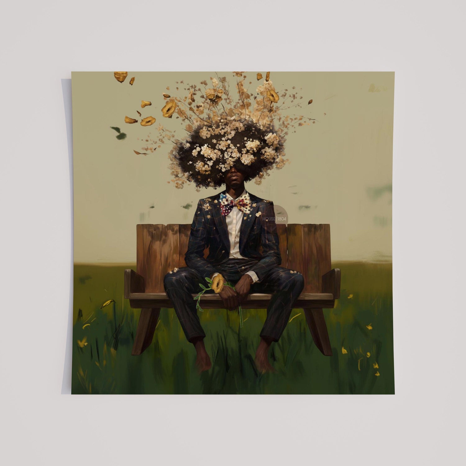 Black Man Afro Art: Square Art Print, Black Man Canvas Wall Art, Abstract Male Portrait Art