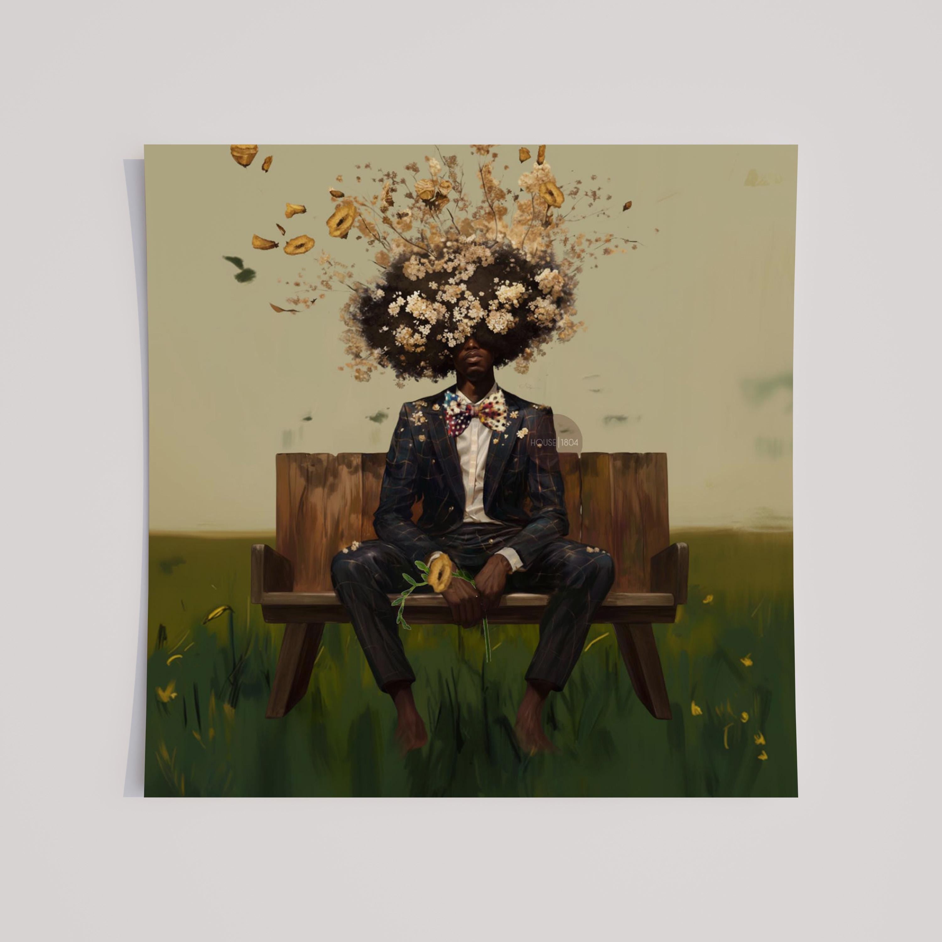 Black Man Afro Art: Square Art Print, Black Man Canvas Wall Art, Abstract Male Portrait Art