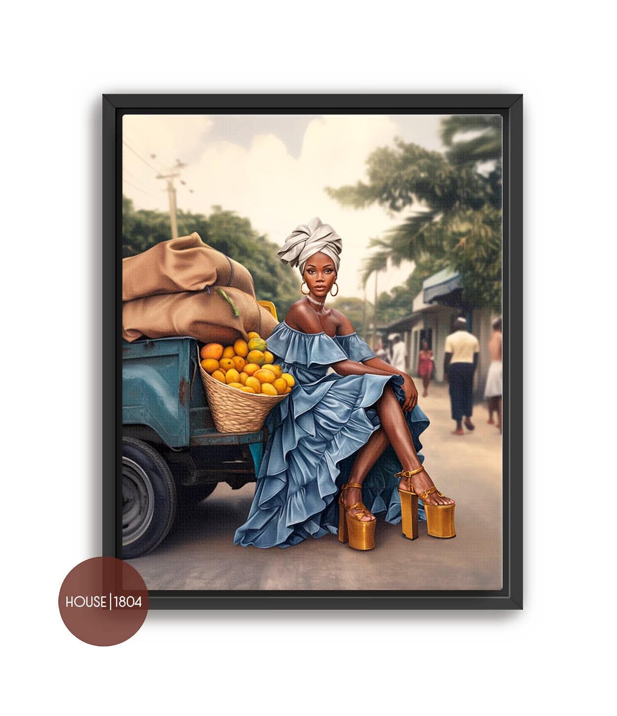 Karabela Art, Black Woman Art Canvas, Bohemian Art, Caribbean Art Prints, Black Country Setting Art, Black Art Framed, Black Woman Artwork