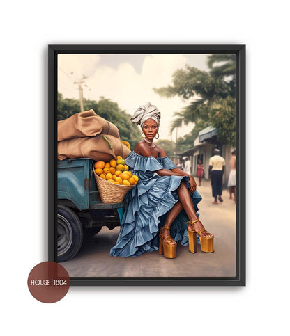 Karabela Art, Black Woman Art Canvas, Bohemian Art, Caribbean Art Prints, Black Country Setting Art, Black Art Framed, Black Woman Artwork