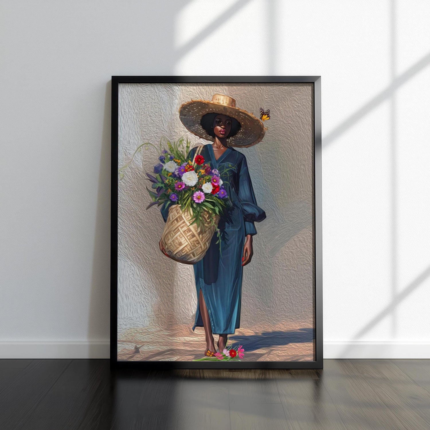 Black Woman Floral Canvas Art, Tropical Botanical Woman Portrait, Plant Lady with Flowers Canvas Art