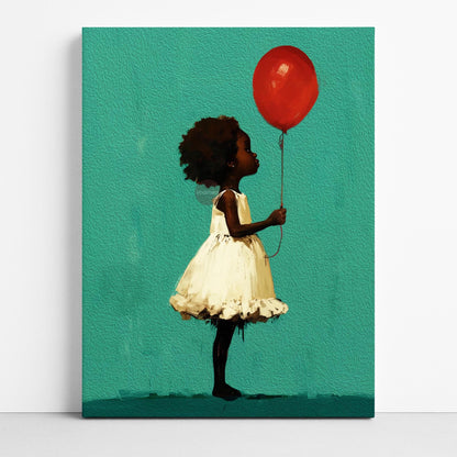 Little Black Girl Art, Joyful Balloon Nursery Canvas Print Framed