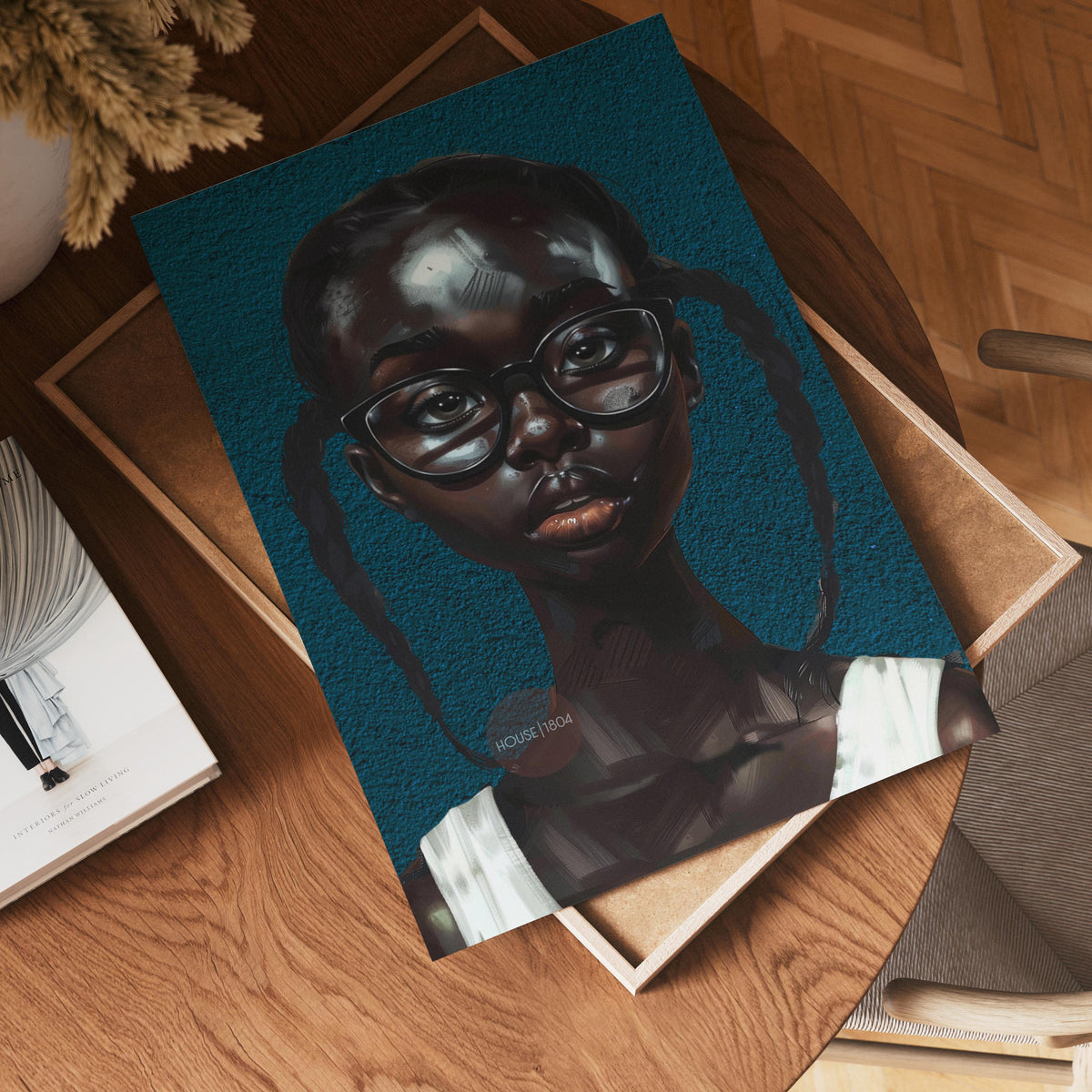 Black Girl Art Print, Little Black Girl Blues Portrait, Pigtails.